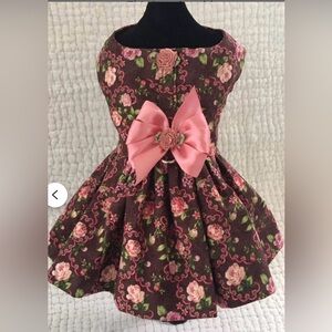 New Dollcake Blooming Field floral ruffle dress Doggy Dress in Browm & Pink XS-S